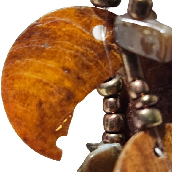 Handmade Boho Natural Shell Discs Bronze Beaded Necklace Multi Strand Jewelry - Picture 6 of 9